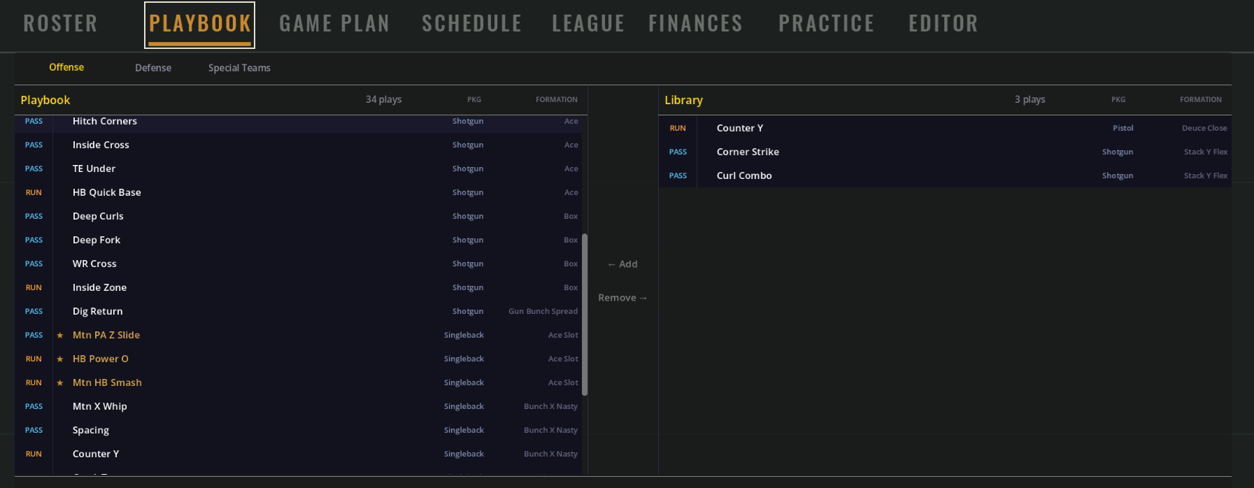 Play Book - select the plays that best fit your team and your strategy